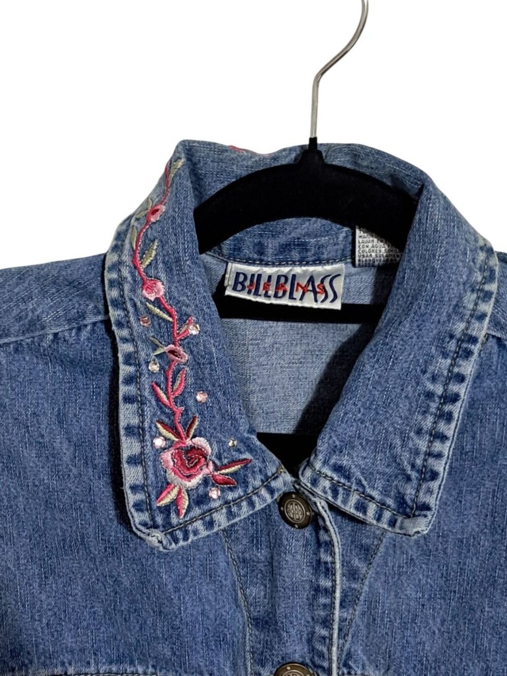 Vtg Bill Blass Denim Vest Womens M Medium Blue Boho Rose Embroidered Cotton Butt - Picture 3 of 13